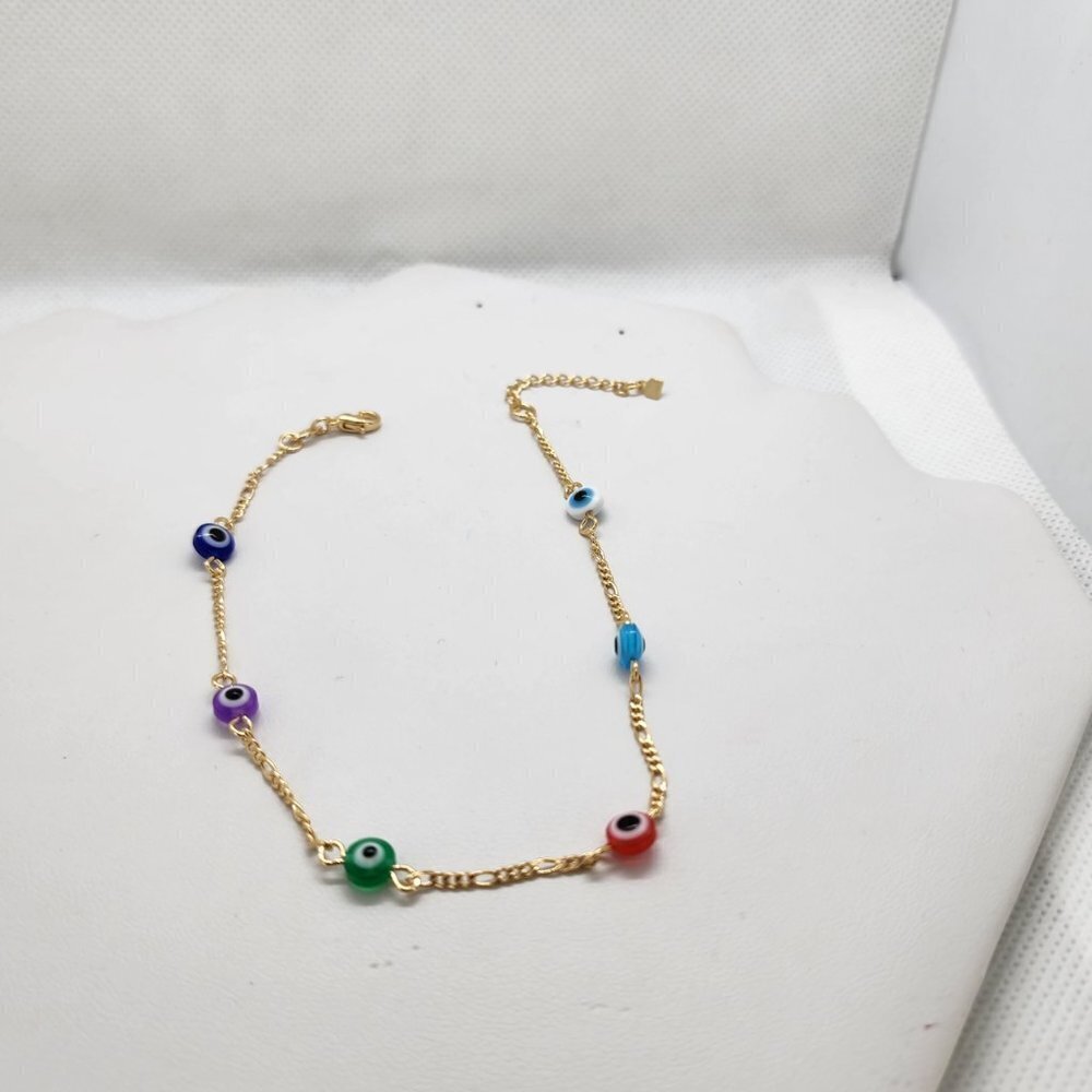 Brand New Brazilian 18k Multi Color Evil Eye Anklet - Picture 3 of 5